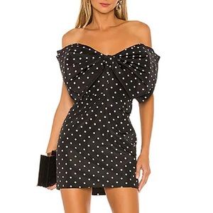 Bardot Bow Mini Dress Polka Dot Black Size XS
